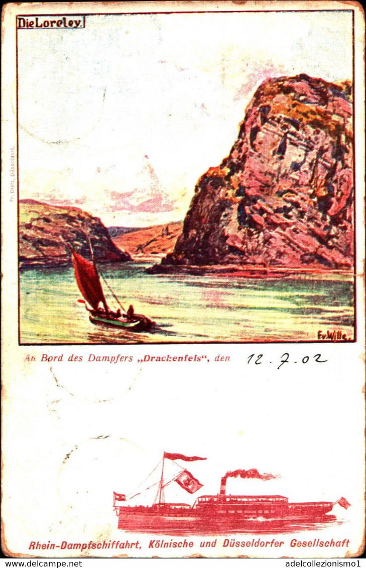 36405)cartolina Illustratoria A Bordo Del Damfers-VIAGGIATA -FIRMATA DIE LORELEY - Loten, Series, Verzamelingen