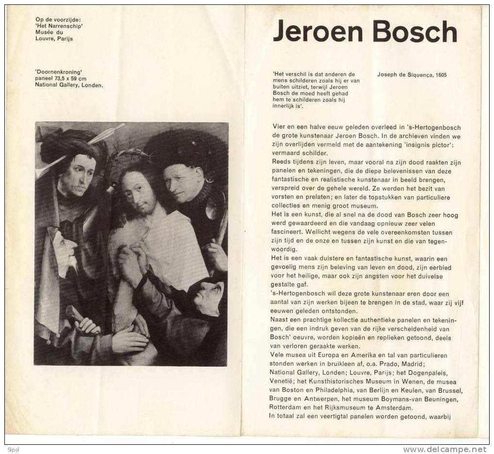 Prospectus En Langue Néerlandaise Sur L´exposition Jérome Bosch Du 17 Sptembre Au 15 Novembre 1957 - Olii