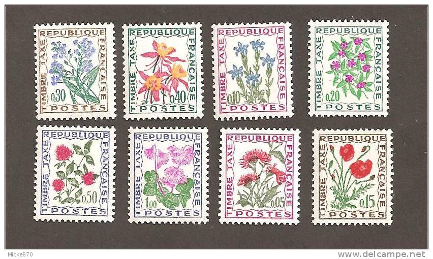 France Timbre Taxe N°95 à 102 Neuf** Fleurs - 1960-.... Mint/hinged