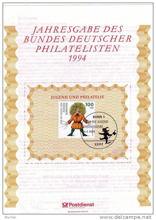 5 Ersttags-Blocks aus Jahresgabe Deutschland 1990-1994 BRD SST 86€ No. rar!! bloque hoja bloc m/s topic sheet bf Germany