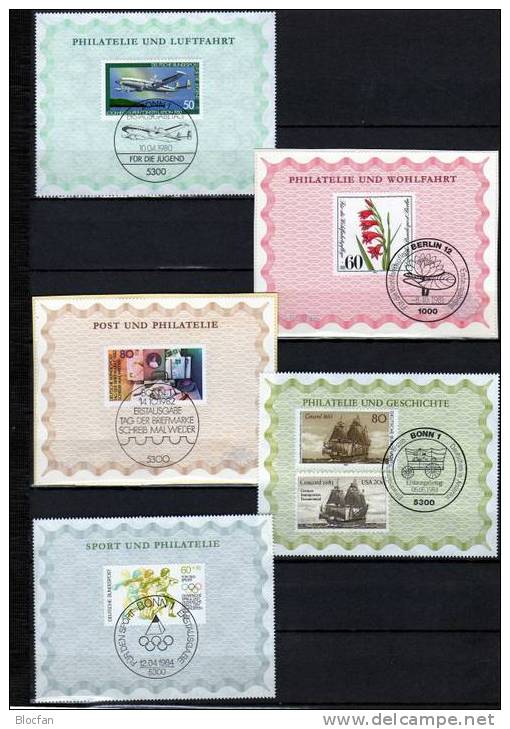 5 Ersttags-Blocks Mit SST Aus Jahresgabe 1980-1884 BRD 85€ Gedenkblatt-Set Bloque Hojita Blocs Topic Sheets Bf Germany - Sonstige & Ohne Zuordnung