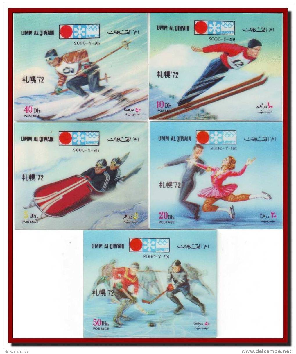 Umm Al Qiwain - Sapporo Olympics 5 X 3D Stamps - Winter 1972: Sapporo