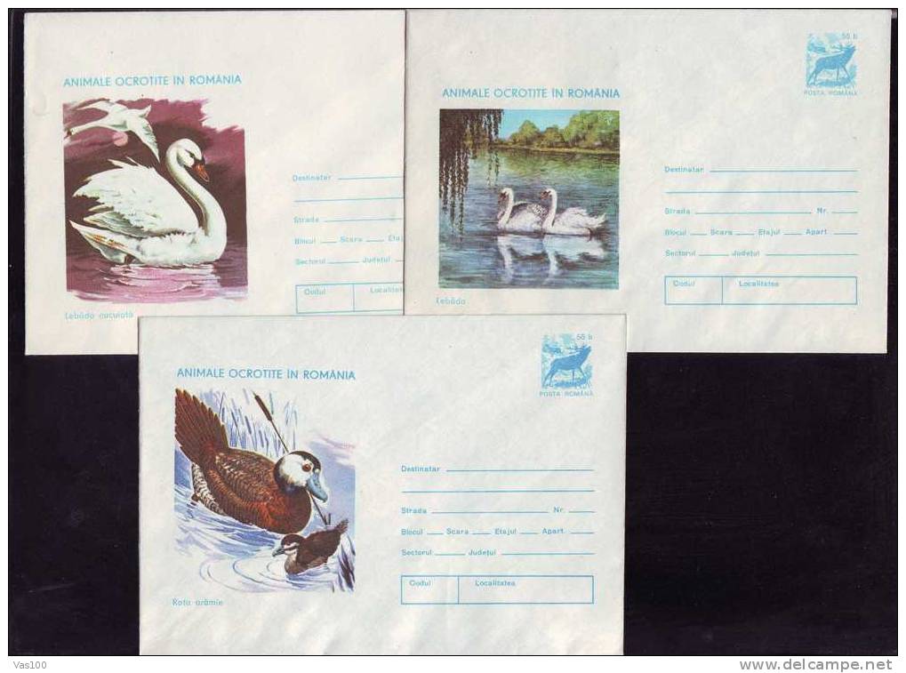 3x,covers Stationery,entier Postaux,BIRD CYGNES 1977,code. 88,95,96 /77,Romania. - Cygnes