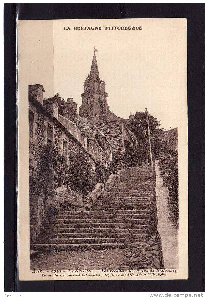 22 LANNION Escaliers, Eglise De Brelevenez, Historique, Ed AW Waron 8019, Bretagne Pittoresque, 193? - Lannion