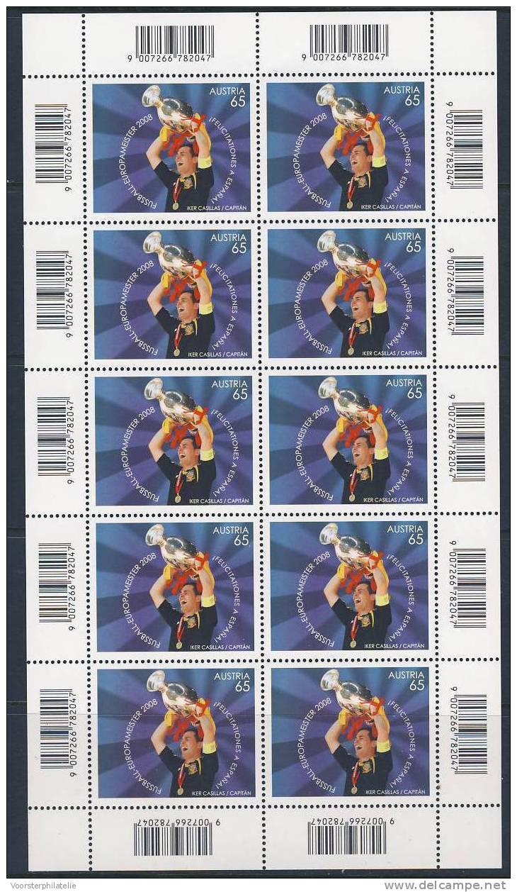 AUSTRIA AUTRICHE ÖSTERREICH 2008 ANK KB EUROPEAN CHAMPION SPAIN POSTFRISCH MNH NEUF - Blocs & Feuillets