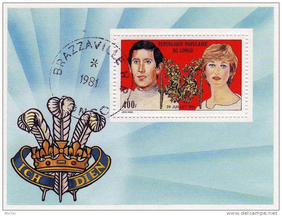 1981 Hochzeit Prinz Charles/Lady Di Congo Brazzaville Block 28 O 2€ Porträts Bloque Hb Bloc M/s Honeymoon Sheet Bf Kongo - Berühmte Frauen