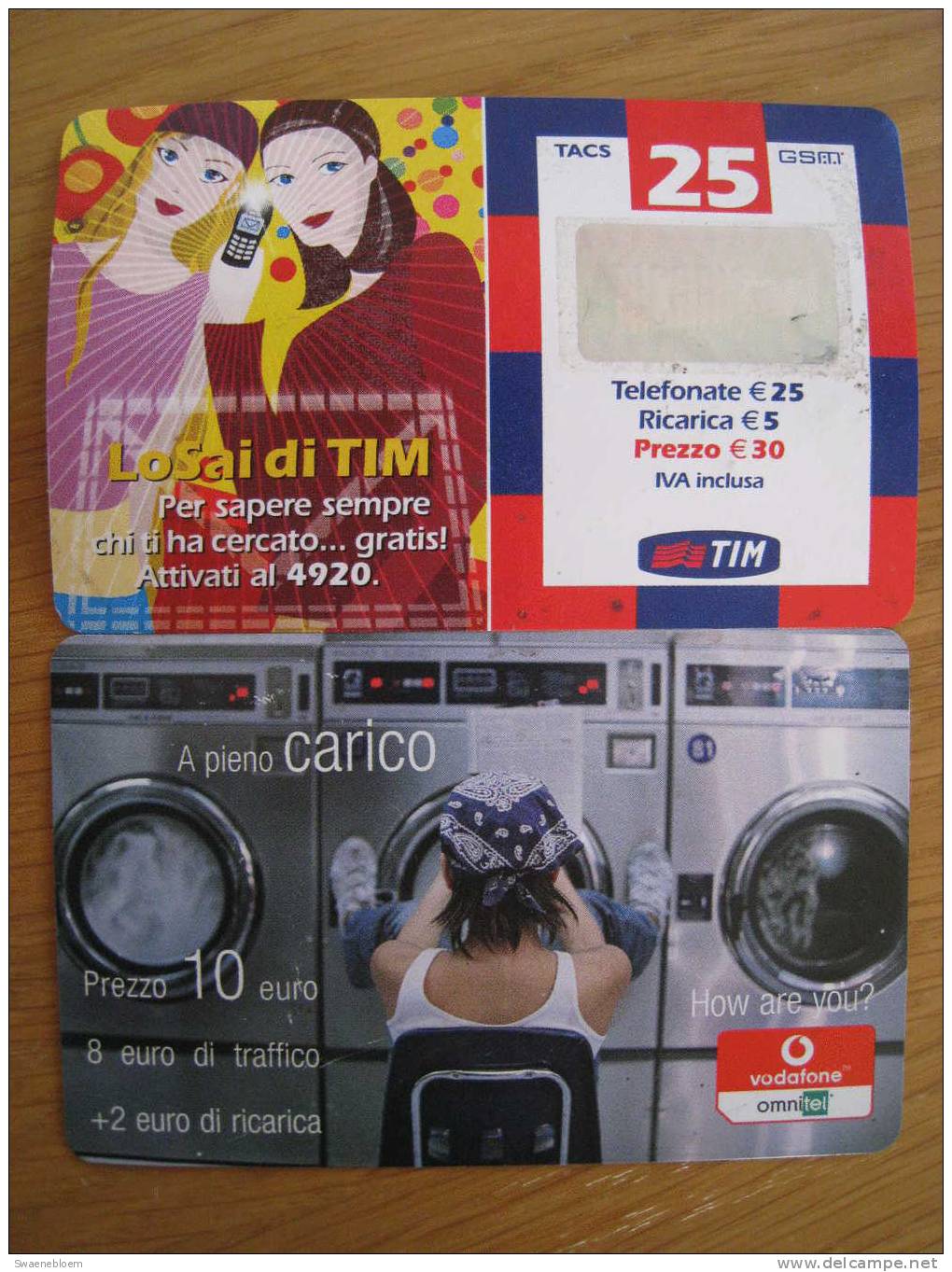 IT.- Telefoonkaart - Telefoonkaarten Van Italië - Van Vodafone En TIM - Wasmachine - Italië  2 Scans - Collections