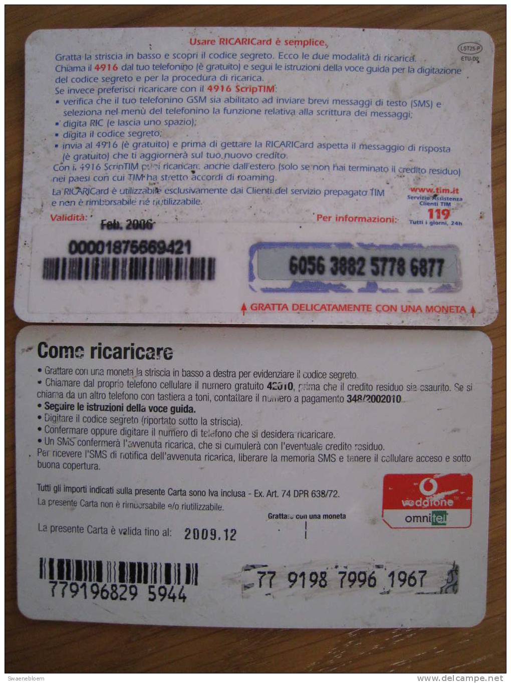 IT.- Telefoonkaart - Telefoonkaarten Van Italië - Van Vodafone En TIM - Wasmachine - Italië  2 Scans - Collections