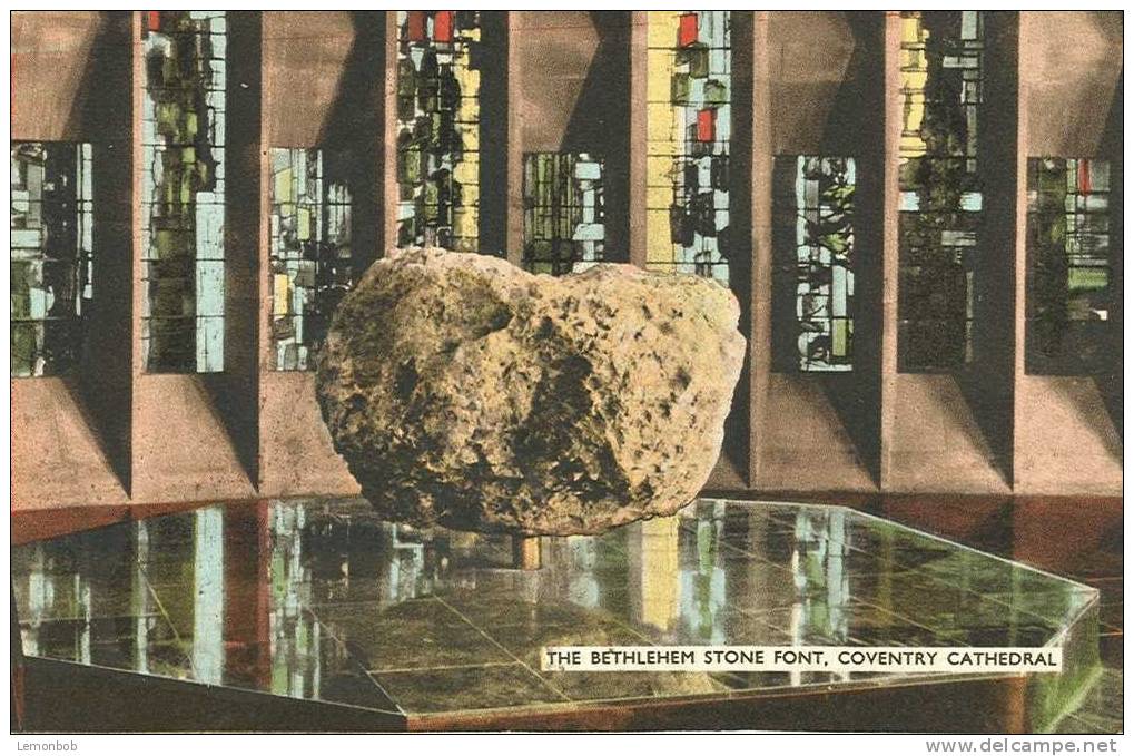 Britain United Kingdom - The Bethlehem Stone Font, Coventry Cathedral 1950s Postcard [P846] - Coventry