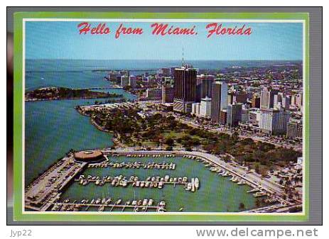 Jolie CP Etats Unis Florida Floride Hello From Miami Vue Aérienne Of Downtown Miami Biscayne Bay - Miami