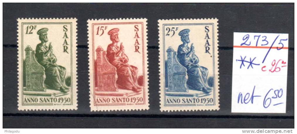 Sarre 1950, Année Sainte, Statue De Saint-Pierre, N° 273 / 75**   Neuf Sans Charnière - Unused Stamps