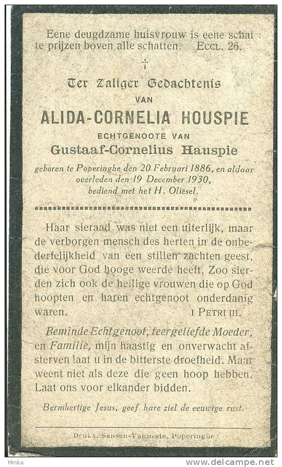 Doodsprentje (3055)  Poperinge - HOUSPIE / HAUSPIE 1886 - 1930 - Images Religieuses