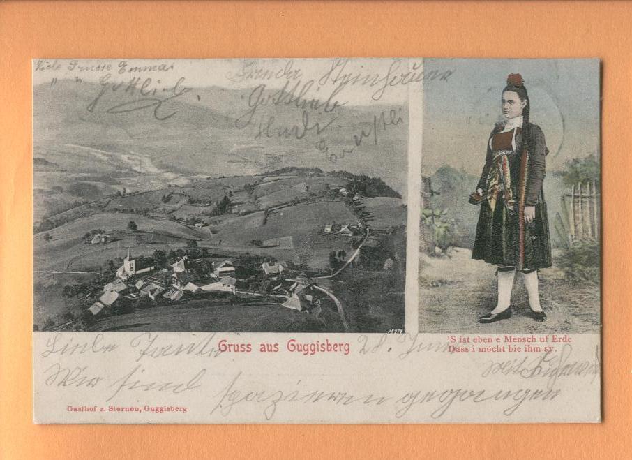 H803 Gruss Aus Guggisberg, Frau Im Tracht.Costume. Précurseur,pioneer.Cachet Guggisberg+ Fleurier 1903 - Guggisberg