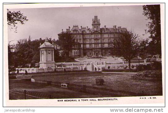 War Memorial & Town Hall - Real Photo - BOURNEMOUTH - Dorset (was Hampshire) ENGLAND - Bournemouth (from 1972)