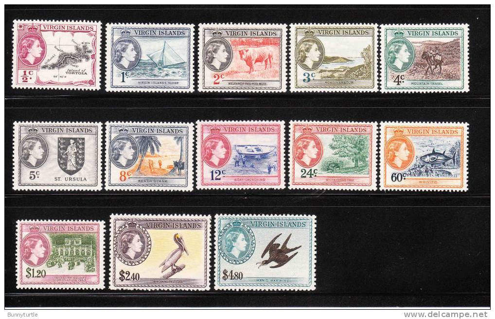 Virgin Islands 1956 QE Def Tree Birds Pelican Map Fish Coat Of Arms MLH - Britse Maagdeneilanden