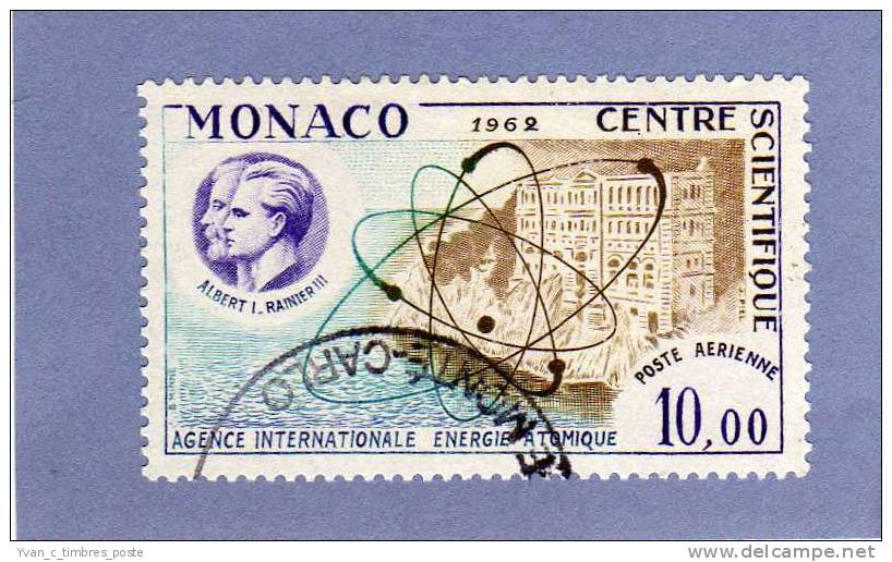 MONACO TIMBRE POSTE AERIENNE N° 80 OBLITERE AGENCE INTERNATIONALE DE L ENERGIE ATOMIQUE - Luftfahrt