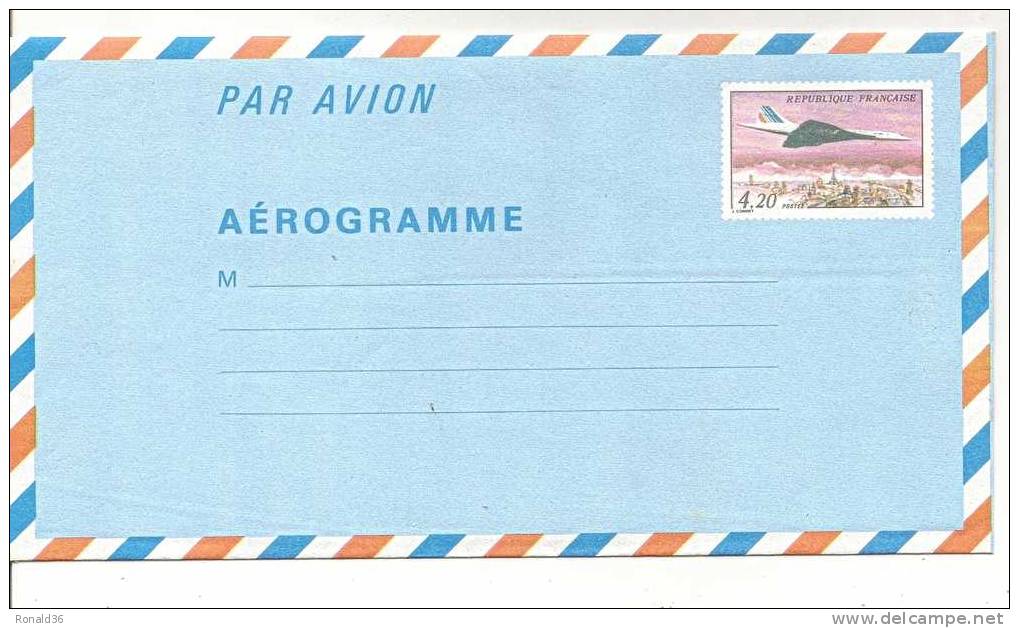 Poste Aérienne , Par Avion : AEROGRAMME Le Concorde 4.20f ( J Combet ) - Luchtpostbladen
