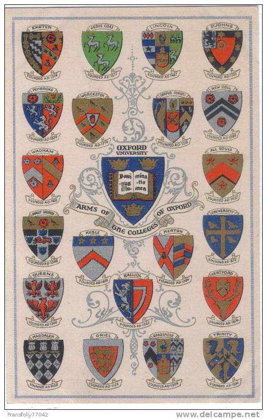 OXFORD ENGLAND U.K. Oxford College COAT OF ARMS OF OXFORD COLLEGE Multiple HERALDIC C-1910 - Oxford