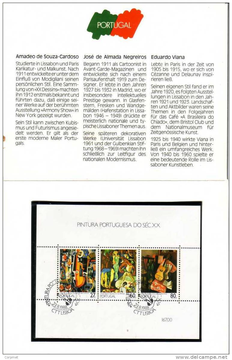 PORTUGAL - 1988 PINTURA PORTUGUESA DO SEC XX (1er. Grupo) Official First Day Booklet - Yv. # 1737/39 + SS 60 - Postzegelboekjes