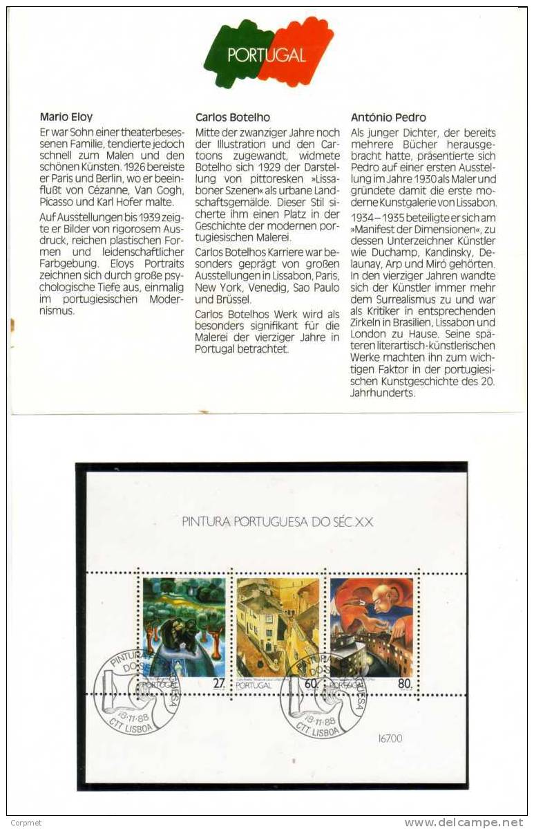 PORTUGAL - 1988 PINTURA PORTUGUESA DO SEC XX (2o. Grupo) Official First Day Booklet - Yv. # 1747/49 + SS 62 - Markenheftchen