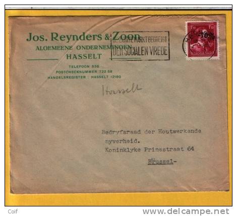 724N (-10% Locale Opdruk) Op Brief Met Stempel HASSELT  (VK) - 1946 -10%