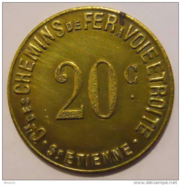 Saint-Etienne 42 Cie De Chemins De Fer à Voie étroite 20 Centimes Elie C.980.3.b - Noodgeld