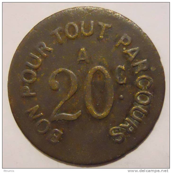 Saint-Etienne 42 Cie De Chemins De Fer à Voie étroite 20 Centimes Elie C.980.4 - Monétaires / De Nécessité