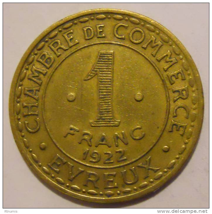 Evreux 27 Chambre De Commerce 1 Franc 1922 Elie 10.4 - Noodgeld