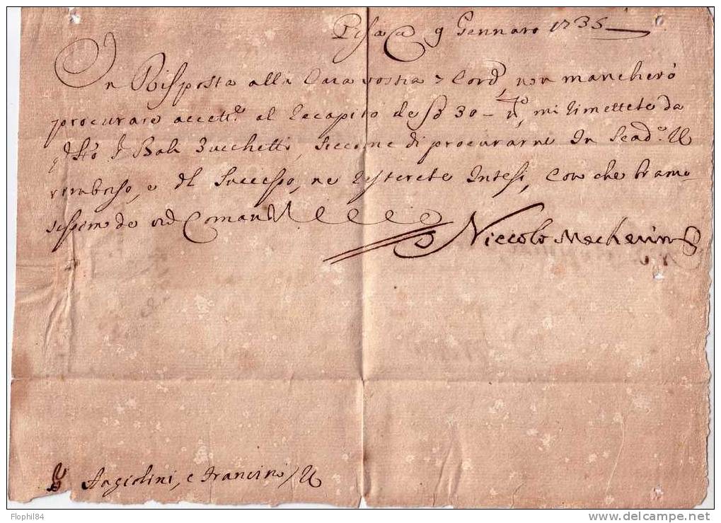 ITALIE-LETTRE DE PISO EN 1735 AVEC TEXTE ET SIGNATURE - RARE - 1. ...-1850 Vorphilatelie