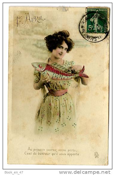 {47401} Fantaisie  " 1er Avril " ; Femme , Poisson ; Circulée - 1er Avril - Poisson D'avril