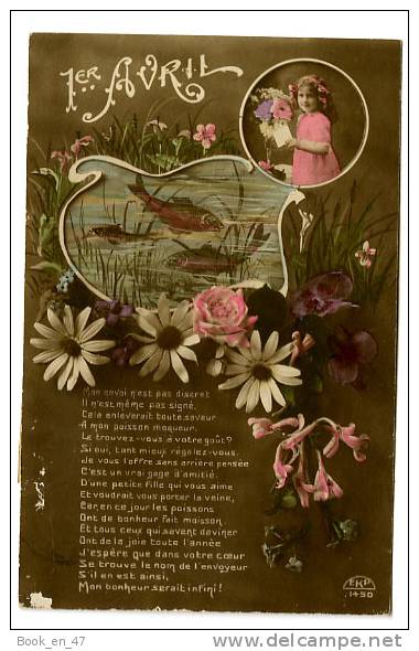 {47393} Fantaisie  " 1er Avril " ; Fille , Poisson , Fleurs ; Circulée En 1916 - 1er Avril - Poisson D'avril