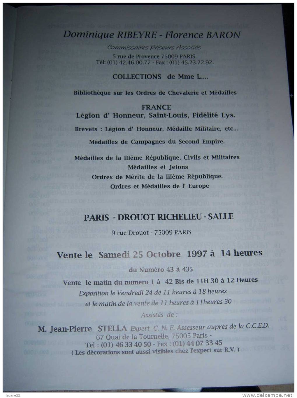 Catalogue Vente MILITARIA 1997 LEGION HONNEUR MEDAILLES SECOND EMPIRE  III REPUBLIQUE - Francia