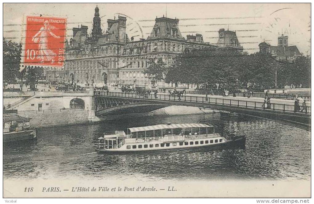 Cp , 75 , PARIS , L'Hôtel De Ville Et Le Pont D'Arcole , Voyagée 1913 - Arrondissement: 01