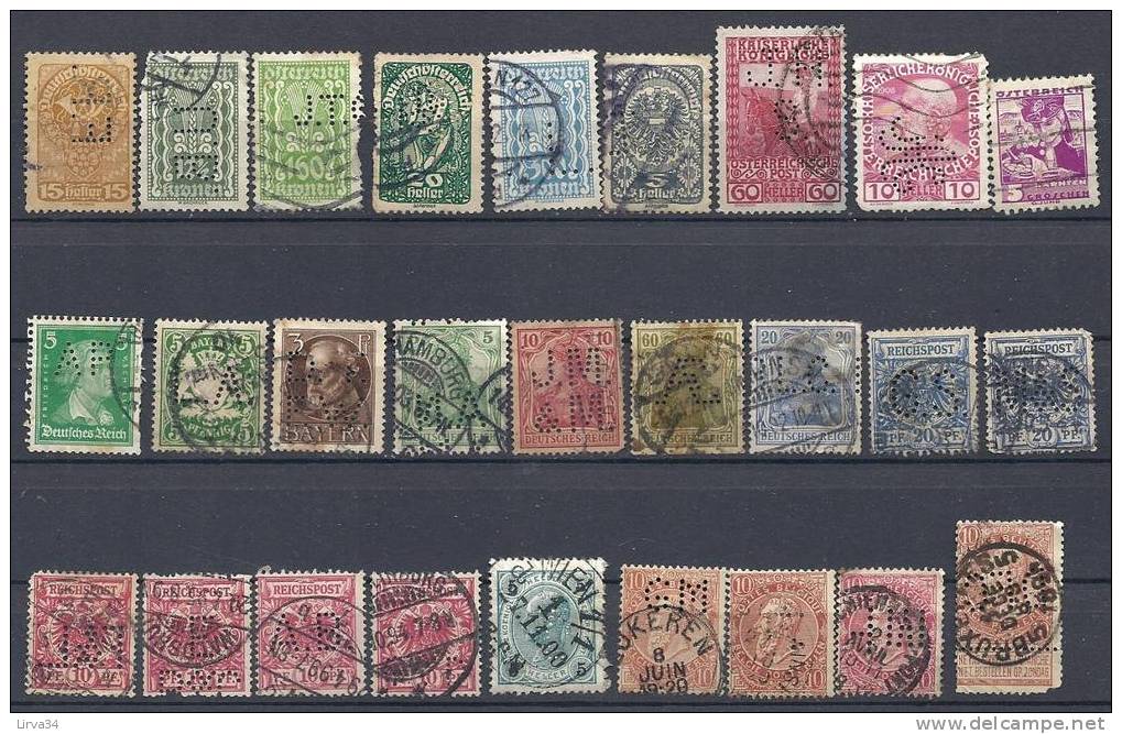 LOT 27 TIMBRES PERFORÉS ANCIENS- PERFINS- EUROPE- AUTRICHE- ALLEMAGNE- BELGIQUE- SCAN RECTO-VERSO- - Perforés