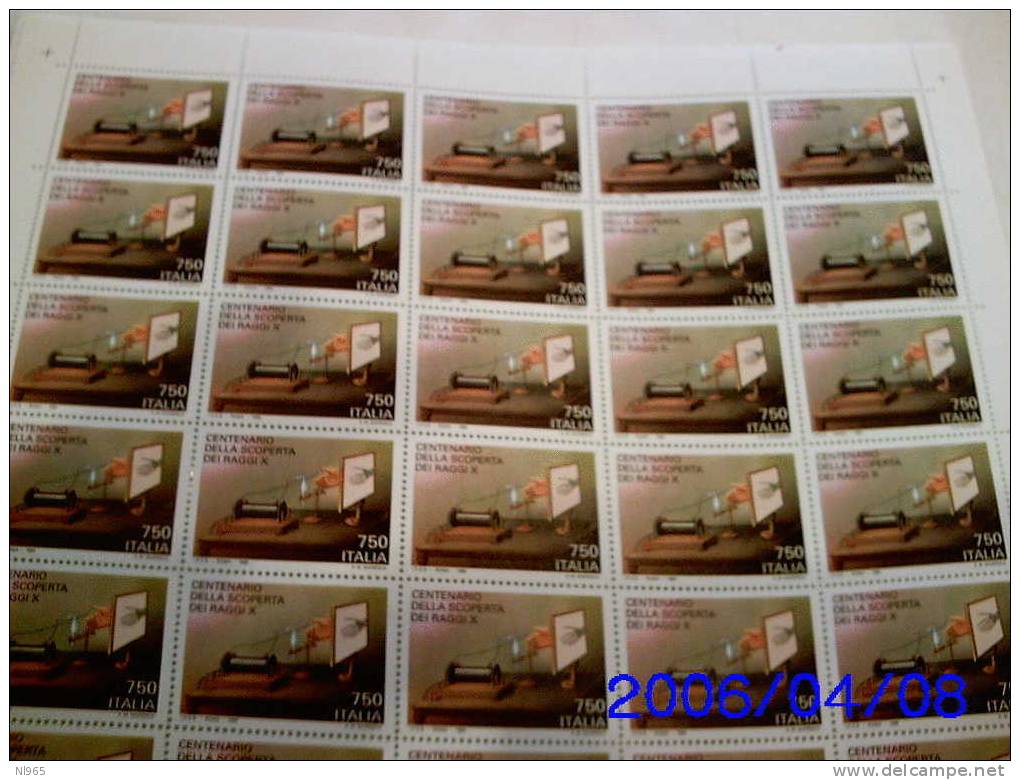 REPUBBLICA ITALIANA - ITALY - ANNO 1995 - SCOPERTA RAGGI X   - FOGLIO INTERO ** MNH - Hojas Completas