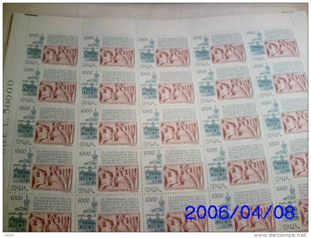 REPUBBLICA ITALIANA - ITALY - ANNO 1995 - BASILICA DI PONTIDA - FOGLIO INTERO ** MNH - Feuilles Complètes