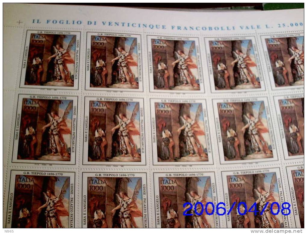 REPUBBLICA ITALIANA - ITALY - ANNO 1996 - PITTORE GIAMBATTISTA TIEPOLO - FOGLIO INTERO ** MNH - Hojas Completas