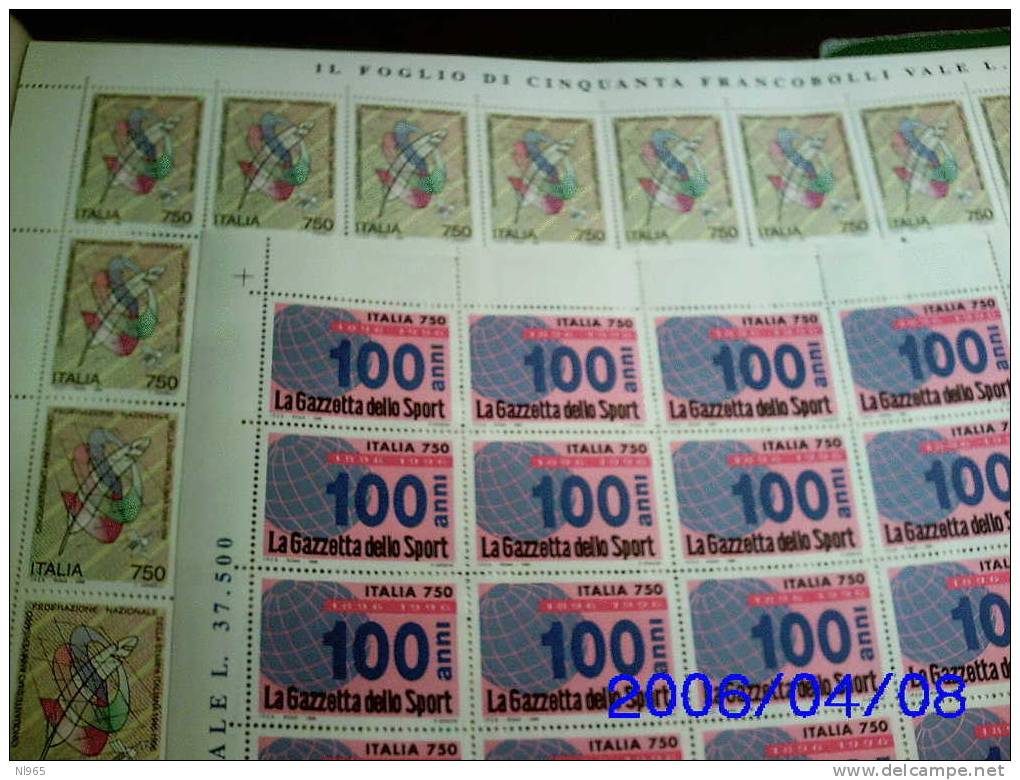 REPUBBLICA ITALIANA - ITALY - ANNO 1996 - STAMPA ITALIANA  E GAZZETTA DELLO SPORT - FOGLIO INTERO ** MNH - Hojas Completas