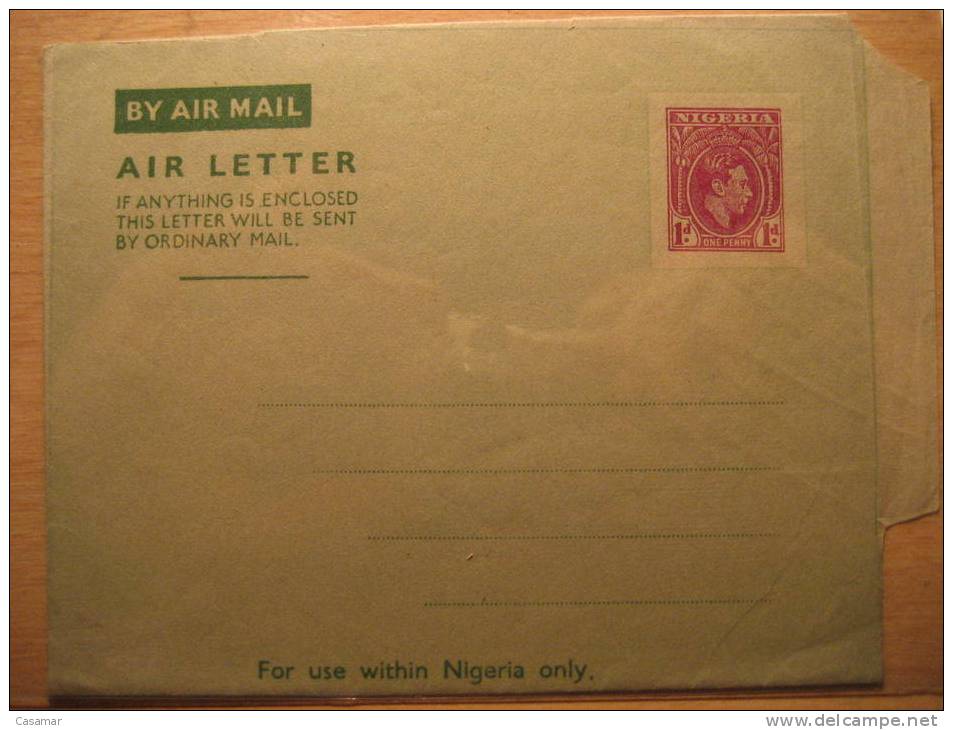 NIGERIA One D King Aerograma By Air Mail Letter Aerogramme British Area GB UK Africa - Nigeria (...-1960)