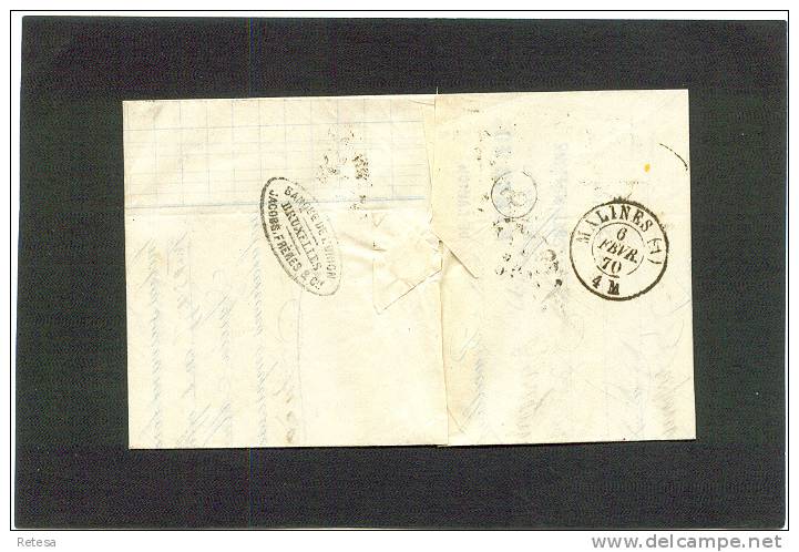 BELGIE  BRIEF MET N°30 - 5 FEVH. 1870 BINNEKANT FACTUUR  ZIE SCAN - Variétés/Curios.