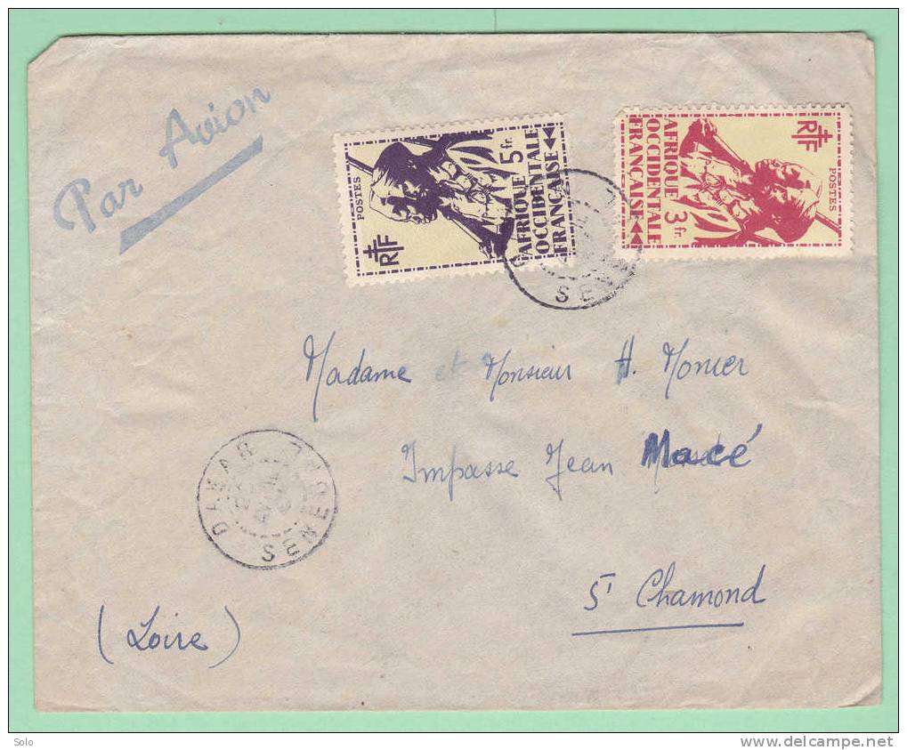 Sur Enveloppe PAR AVION Pour Saint Chamond (Loire) - CAD DAKAR (Sénégal) Sur 2 Isolés A.O.F Guinée - Covers & Documents