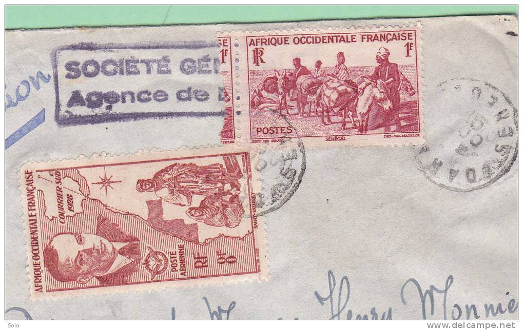 Sur Enveloppe PAR AVION Pour Saint Chamond (Loire) - CAD DAKAR (Sénégal) Sur 2 Isolés A.O.F - Briefe U. Dokumente