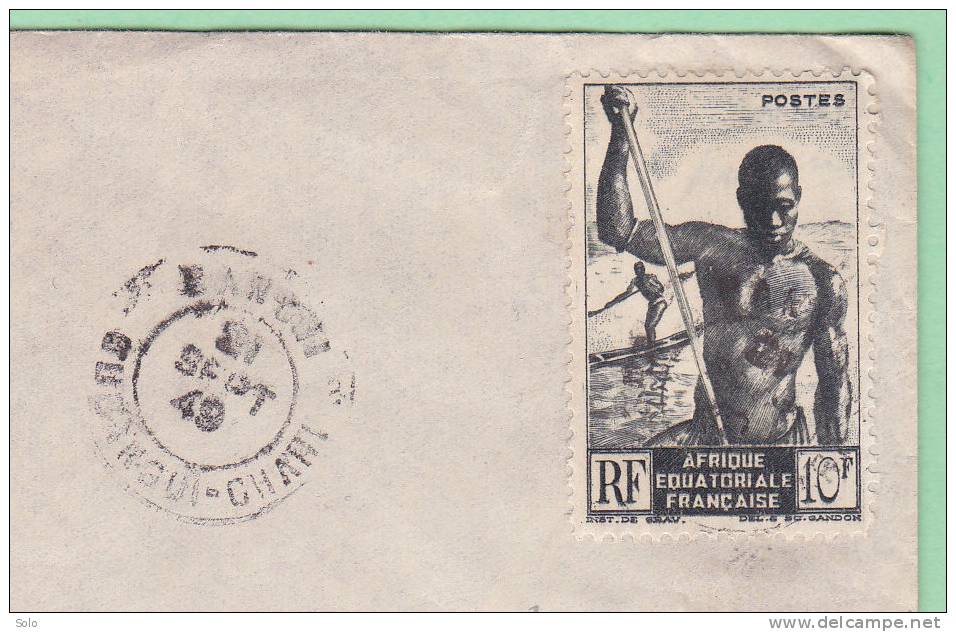 Sur Enveloppe PAR AVION Pour ROUEN (Seine Maritime) - CAD BANGUI-CHARI (Oubangui) Sur Affarnchisst Mono-colore A.E.F - Storia Postale