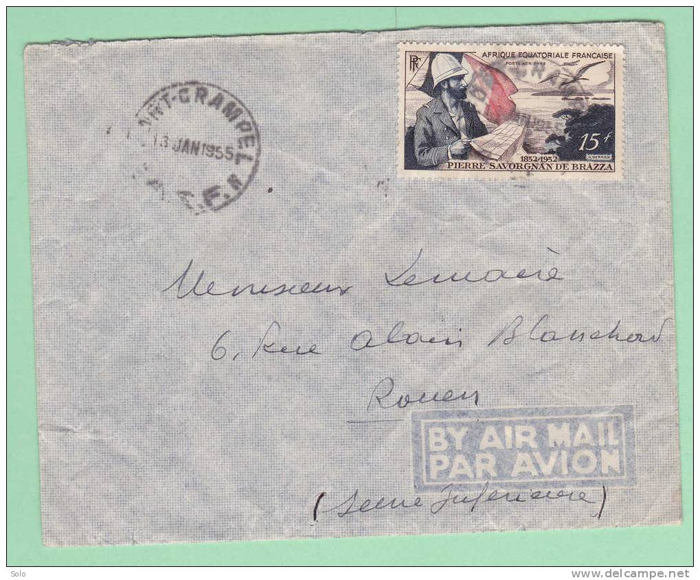 Sur Enveloppe PAR AVION Pour ROUEN (Seine Maritime) - CAD FORT-CRAMPEL (A.E.F.n) Du 13-1-1955 Sur Affranch. Mono-colore - Covers & Documents