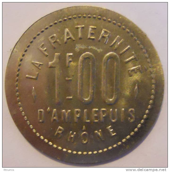 Amplepuis 69 Sté Coopérative La Fraternité 1 Franc Elie 15.4 SPLENDIDE - Monetary / Of Necessity