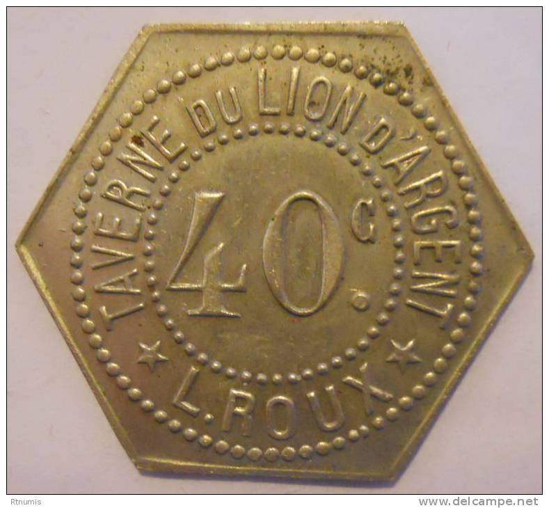 Lyon 69 Taverne Du Lion D'argent L. Roux 40 Centimes Elie T.15.3 SUPERBE - Monetary / Of Necessity