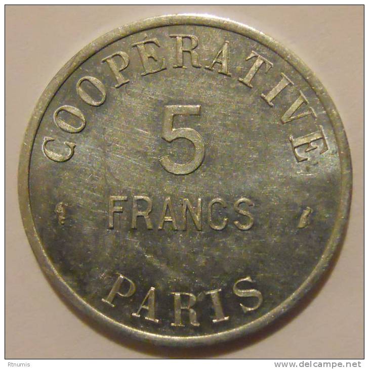 Paris 75 Coopérative 5 Francs Elie C.1055.3 SUPERBE - Monétaires / De Nécessité