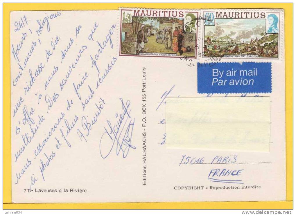 - 71 - MAURITIUS -  Ile Maurice - Laveuses à La Rivière, écrite, Par Avion, 2 Jolis Timbres, Belle Animation, Bon état. - Maurice