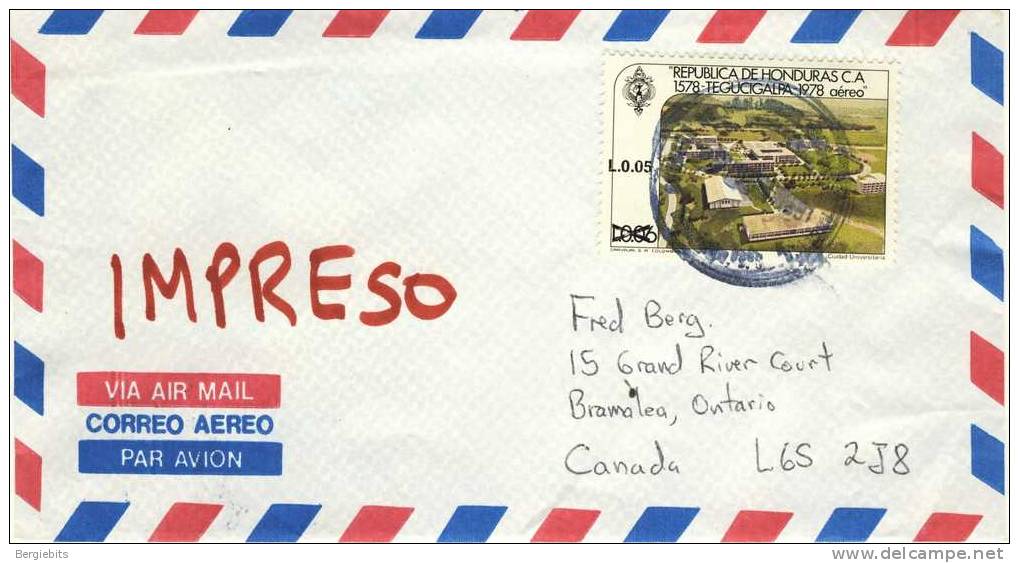 1991 Honduras Registered Air  Mail Cover With 5 Nice Overprinted " Tegucigalpa"  Stamps Front And Back - Honduras