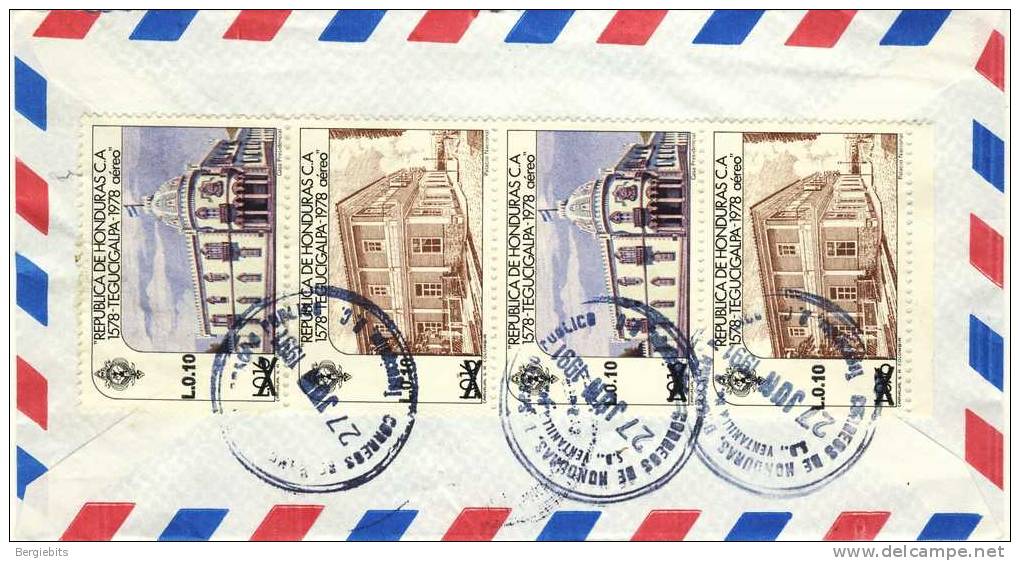 1991 Honduras Registered Air  Mail Cover With 5 Nice Overprinted " Tegucigalpa"  Stamps Front And Back - Honduras